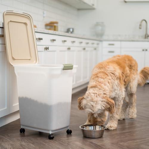 IRIS USA Dog Food Storage Container, Up to 40lbs, Almond/Pearl, Made in USA