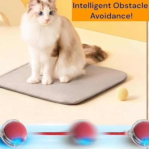Interactive Electric Automatic Rolling Moving Rechargeable Self Play Stimulation Toy,Smart Pet Chase with Speedy Tail Rope for Bored Indoor Cats (Pink)