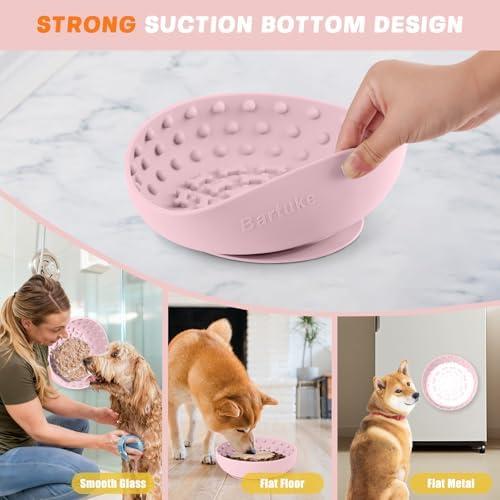 Dog Lick Bowl, Silicone Slow Feeder Dog Bowl with Strong Suction, Pink
