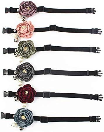 Peony Flower Cat Dog Collar Bow Tie - Suede Puppy Necklace with Bell Pearl - Chihuahua Yorkie Clothes Costume Outfits Accessory, Adjustable and Handmade (Red, Size S)