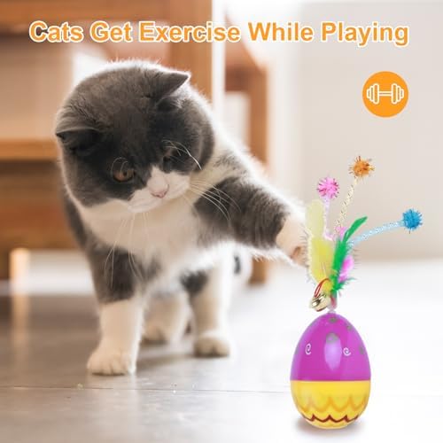 direfly 2025 New Interactive Cat Feather Ball Toy Set - Cat Toys with Feather Tails, Rolling for Indoor Cats & Kitten Exercise, Safe & Fun Play,It can Swing Without Falling Down, Durable (2 Set)