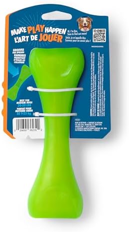 Chuckit! Crunch Bones Dog Fetch Sensory Toy, Medium, Green – Beef‑Scented Sensory Bone with Crunch Sound & Grooves for Spreadable Treats – Durable Fetch Toy for Dogs 20–50 lb – Pack of 1