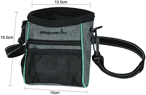 Portable Dog Treat Pouch Pet Puppy Treat Bag for Training Animal Walking Snack Container Bait Holder Kibble Hiking Toy Carries Pack with Waist Belt, Shoulder Strap, Built-in Poop Bag Dispenser