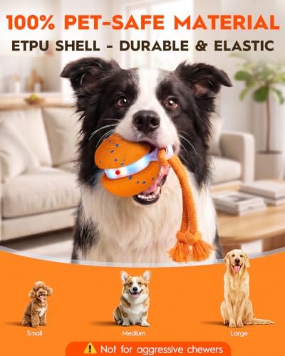 Xeuch Interactive Dog Ball, Irregular Moving and Motion Activated Toy | 2 Speeds, LED Lights, Smart Sensor, E-TPU Shell, Rope Design, Indoor Play for Dogs, Puppies, Boredom Relief