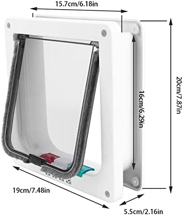 4 Way Lockable Pet Cat Flap Door, Smart Cat Door for Small Dogs, Weatherproof Double Flap with Slide - in Panel, DIY Installation for Interior and Exterior Walls, White Plastic Pet