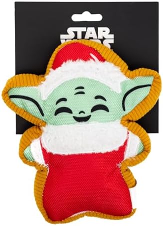 Star Wars Squeaky Plush Dog Toy for Large, Medium & Small Dogs, Holiday Grogu Santa Cookie Replica