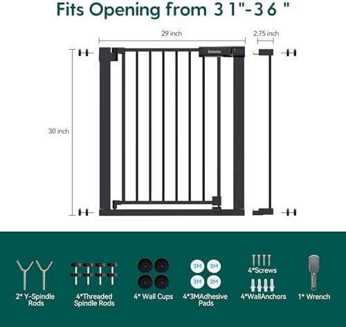 Babelio Baby Gate for Stairs No Drilling, PressGuard, 31-36 in Dog Gate | Pressure/Wall Mount, Dual Lock with Indicator, Auto Close, Heavy Duty, Easy Install for Doorways, Kitchens, Hallway, Black