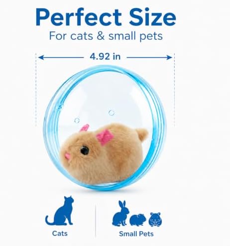 Self Rolling Interactive Cat Ball, Automatic Moving Cat Toy with Plush Animal Inside, 360° Rolling Cat Chasing Ball with Transparent Ball for Cats Dogs Small Pets (Blue,Brown Mouse)