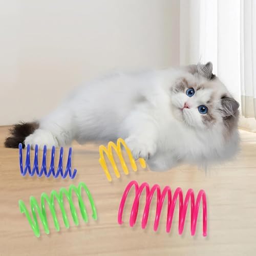 Shudyear Pack of 40 cat Coil Springs for Indoor, Colourful and Durable Plastic Spring coils to Attract, Chewing, Hunting, Interactive Toys for Cats and Kittens (40pc)