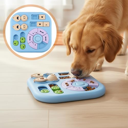 Dog Puzzle Feeder Set with Grooming Tools, Slow Eating Bowl for Mental Stimulation and Digestion, Interactive Feeding Set for Dogs, Blue