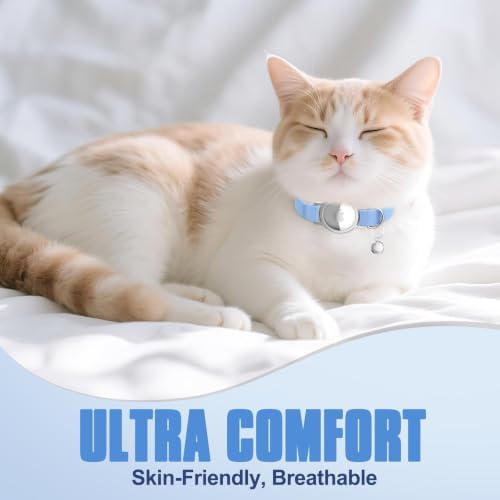 AirTag Cat Collar, Elastic Tracker Collar with Airtag Holder and Bell | Compatible with Apple Air Tag, Lightweight & Scratch Resistant, Adjustable Stepless GPS Pet Collar for Cats Kittens, Blue