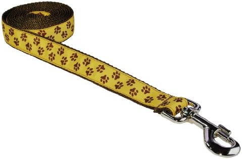 Large Yellow/Brown Puppy Paws Dog Leash: 1" Wide, 6ft Length - Made in USA.