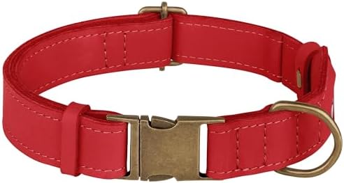 AirTag Dog Collar - Genuine Leather Dog Collar with Apple AirTag Holder and Metal Buckle - Smart GPS Tracking Pet Collars (Red, L, 17"-21" Neck Fit)