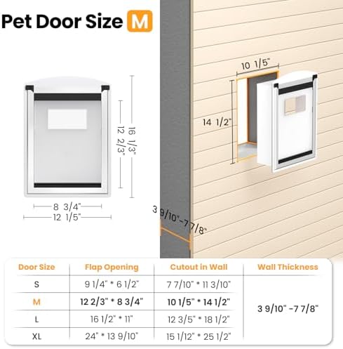 Medium Steel Doggy Door for Wall,Energy Efficient Pet Door | Telescoping Tunnel, Double Magnetic Flaps, 2 Sliding Lock Panels, Steel Frame, Easy to Install