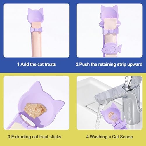 3 Pack Cat Treat Feeder Spoon Squeeze, Cat Strip Dispenser & Lickable Spoons for Wet Food, Mess-Free Plastic Tool