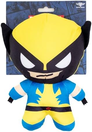Marvel Comics Squeaky Plush Dog Toy for Large, Medium & Small Dogs, X-Men Wolverine Full Body Standing Pose, 3.5" x 6.0"