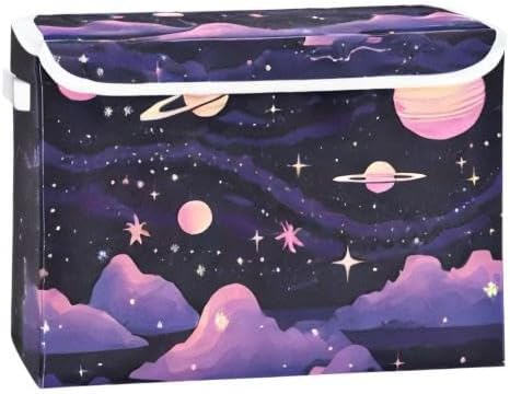 Abstract Planets Storage Bins with Lids and Carrying Handle,Foldable Storage Boxes Organizer Containers Baskets Cube with Cover for Home Bedroom Closet Office