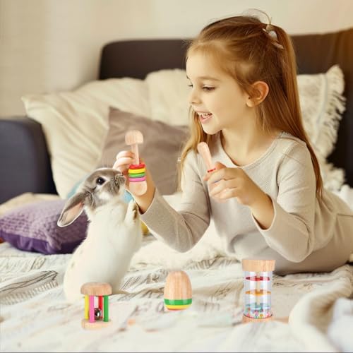 MEWTOGO 5 Pcs Wooden Bunny Toys, Safe & Bite-Resistant
