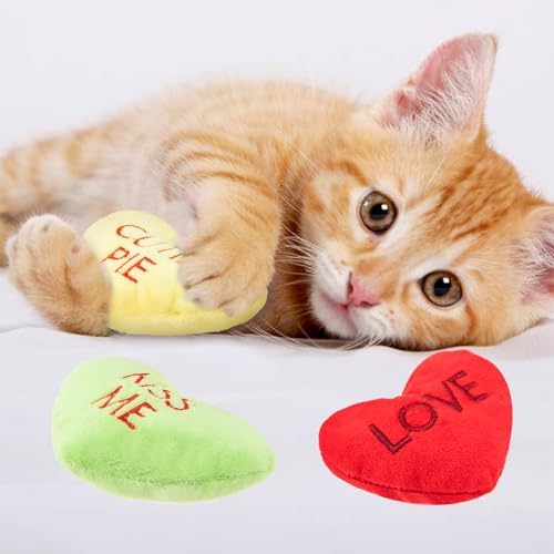 6pcs Valentine's Day Heart Catnip Toy,Valentines Indoor Heart Shaped Cat Toy Plush Interactive Chew Bite Toys for Cat Kitten Indoor Festive Holiday Cat Lover Gift