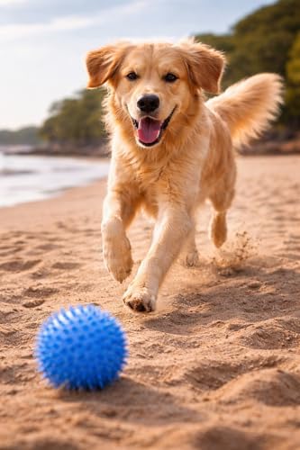 Cutie's PetBox Squeaky Rubber Spike Toy Ball for Medium, Large Dogs (3.5 Inch, Blue)