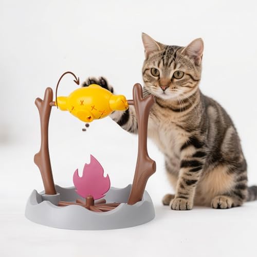 Grilled Fish Cat Toy, Cat Treat Dispenser, Food Puzzle Cat Toy Slow Feeding Enrichment Toy for Indoor Cats Play and Training