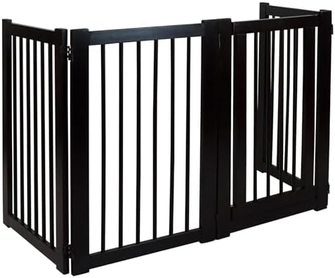 Freestanding Wooden Pet Gate with Door Adjustable Dog Barrier Portable Indoor Safety Fence for Pets Durable Wood Construction Easy Walk Through Design Stylish Home Pet Safety Solution
