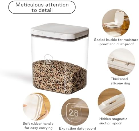 LivLab Mker Airtight Dog Food Storage Container 5 lbs - Pet Food Containers with Lids, Keeps Dry, Flour & Rice Storage Bin with Measuring Cup, Dog Treat & Cat Food Holder (6 lbs) White
