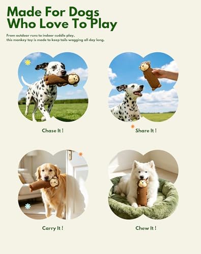 Deeow Monkey Latex Dog Toy with Unique Squeaker for Cuddling Puppy Teething