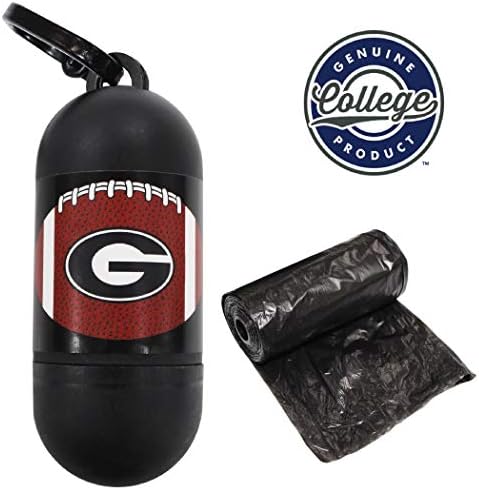 Pets First NCAA GEORGIA BULLDOGS PET LICENSED Poop Waste Bag Dispenser and D Ring for Leash with 15 Premium Garbage Bags