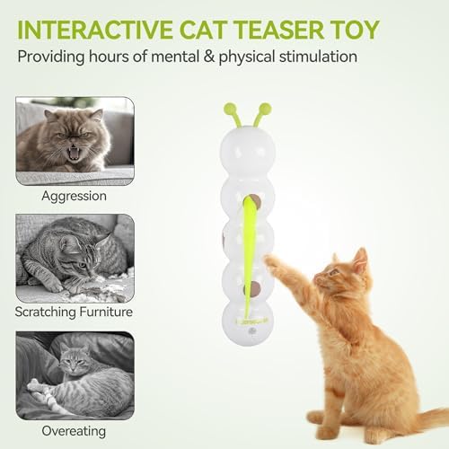 AFP Interactive Cat Toy, Automatic Furry Tail Teaser Toy with Motion Sensor, Electric Cat Toy, USB Rechargeable, Self Play Cat Feather Toy for Indoor Cats, Suction Cup for Stable Play, 1 Replacement