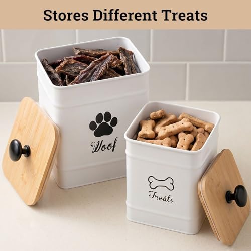 Dog Treat Container Set of 2 with Airtight Bamboo Lids - 8x6 & 7x5 inch