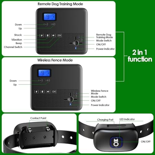 2 in 1 Wireless Dog Fence & Remote Training Collar, Pet Containment System