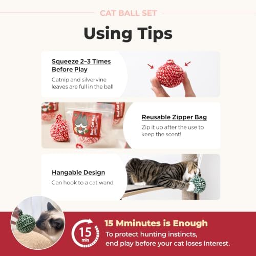 JAYU PET Red Cat Ball, Red & Green Set, 2.7 inch