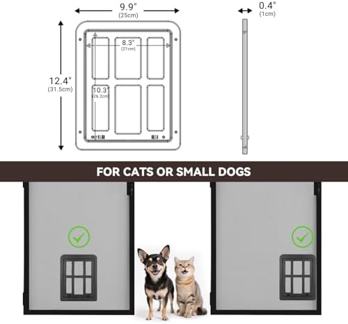 Cat Door for Screen Door with Magnetic Auto-Close, Dual Lockable Tabs Doggy Screen Door, Pet Easy Access for Sliding Screen Door & Window