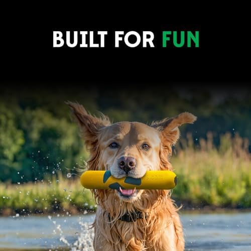 Goughnuts Medium Water Stick – Floating Dog Toys for Water Fetch, Interactive Heavy Duty Dog Pool Toy for Aggressive Chewers, Natural Reinforced Rubber Float, USA Made, 30-70 lbs Dogs