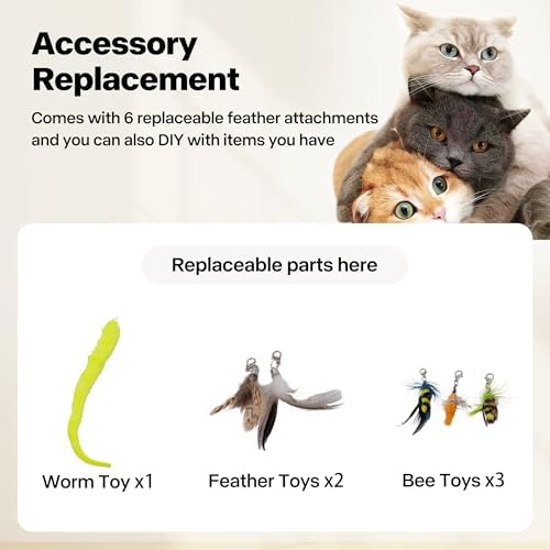 Pet Prime 3-in-1 Interactive Cat Toy with 6 Replaceable Attachment - Automatic USB Rechargeable Self Moving Cat Toy for Bored Indoor Kittens and Adult Cats