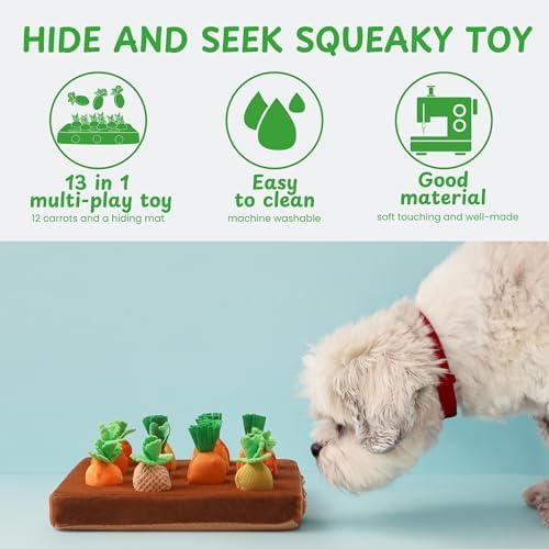 Nocciola Puzzle Carrot Dog Toys, 12PC Various Fabrics Carrots & Farm Snuffle Mat for Hide and Seek Snuffle Toys for Small and Medium Dogs, Easter Dog Toy