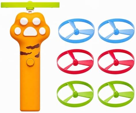 LEMATRIX Cat Fetch Toy with Flying Disc Launcher Toy - Includes 6 Spinners for Indoor & Outdoor Play, Interactive Cat Chase Toy for Kitten