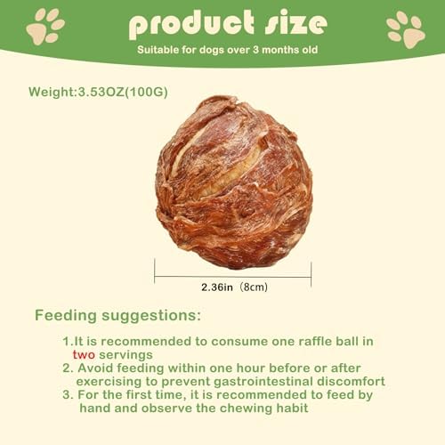 Dog Treats,Chicken Wrapped Rawhide Spherica,Egg Yolk,200g,Teeth Cleaning Snacks,for Small Medium Large Dogs,2PCS