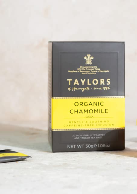 Taylors of Harrogate Organic Chamomile Herbal Tea, Individually Wrapped Bags, Mellow, Silky & Soft, Caffeine-Free, Enjoy Hot or Iced, 20 Teabags (Pack of 2)