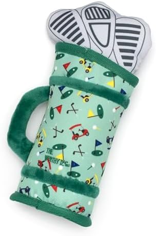 The Worthy Dog Icons Pattern Tough Plush Squeaky Dog Toy, Golf Bag