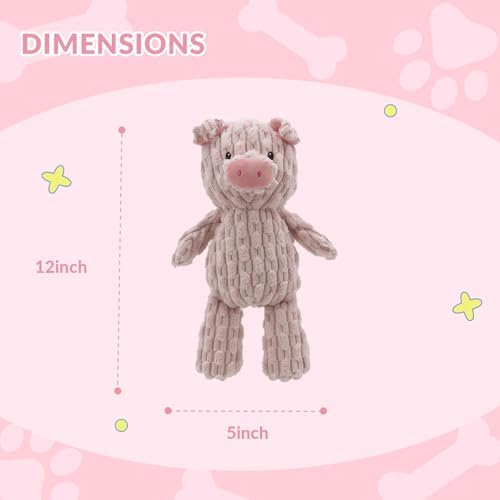 Linzy Plush Pig Dog Toy, Soft Squeaky Chew Toy for Small Medium Large Dogs, Pink, Interactive Pet Toy, 12 Inch
