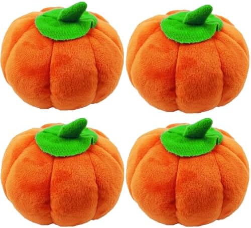 4 Pcs Halloween Squeaky Dog Toy Pumpkin Dog Chew Toys Plush Cat Playing Toys Teeth Grinding Pet Training Toy for Dog Cat Relief Decompression