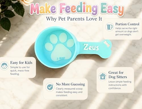 Personalized Dog Food Scoop Custom Pet Kibble Scooper and Measuring Cup Treat Dispenser for Dogs Unique Custom Pet Accessory Gift Idea for Dog Lovers Feeding Tool Dry (12 oz - 1 1/2 Cup)