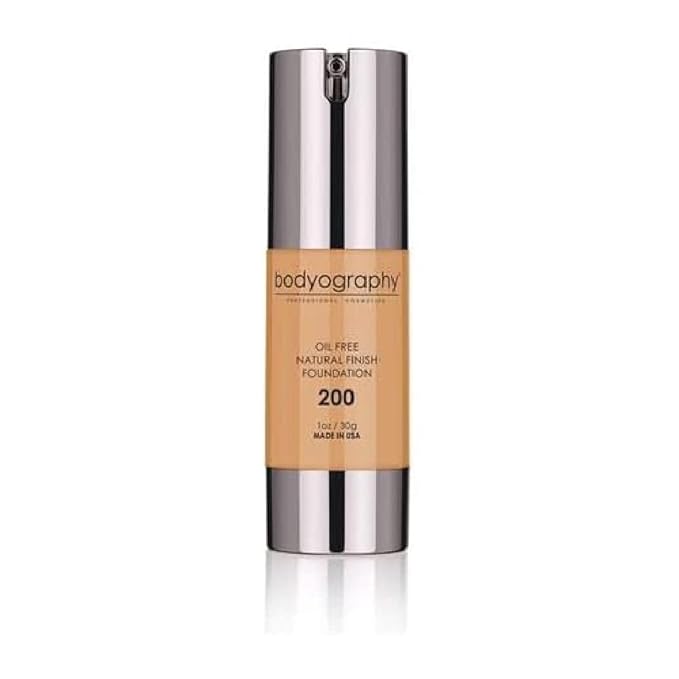 BODYOGRAPHY - NATURAL FINISH Foundation (Med/Dark#200): Oil-Free Anti-Aging Salon Natural Finish w/ Vitamin E, C, Antioxidants | Vegan, Gluten-Free, Paraben-Free