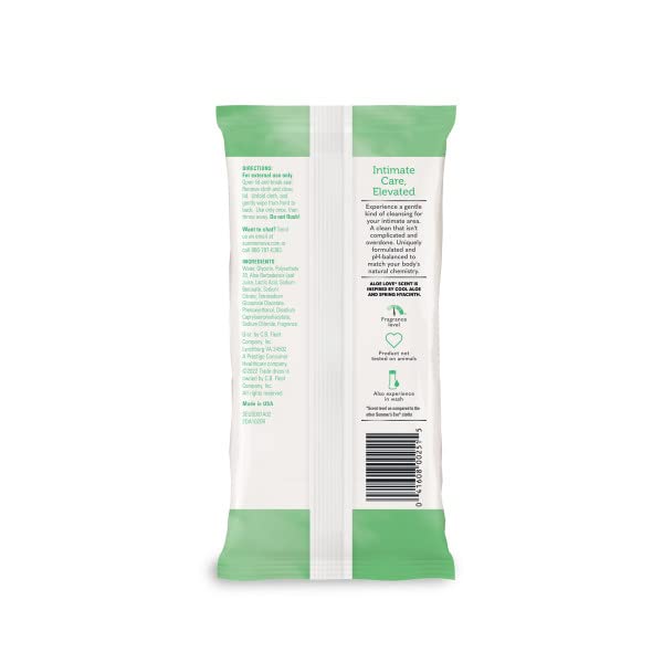 Summer’s Eve Aloe Love Feminine Cleansing Wipes, Daily Intimate Cloths, Removes Odor, pH Balanced, Gentle for Sensitive Skin, 32 Count (Pack of 3)
