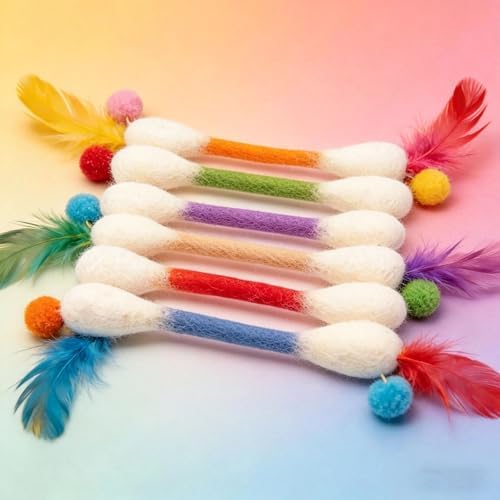 Cotton Swabs Cat Toys with Catnip,6 Pk Soft Interactive Giant Q Tip Cat Toy,Durable for Chew, Organic Catnip for Anxiety & as Digestive Aid,The ideal gift for cat lovers (Colorful 6-pack)
