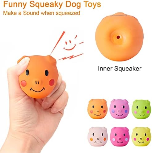 Squeaky Dog Toy Dog Squeaky Toys Chewing Durable Teething Latex Rubber Soft Interactive Fetch Play Dog Balls with Funny Piggy Face for Puppy Small Medium Pet Dog (6PCS)