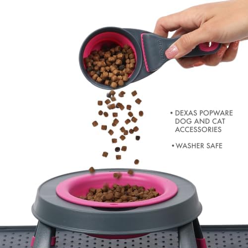 Dexas Popware for Pets Collapsible Klip Scoop, 3-in-1 Pet Food Scoop, Measuring Cup and Bag Clip, 1/2 Cup Capacity, Pink