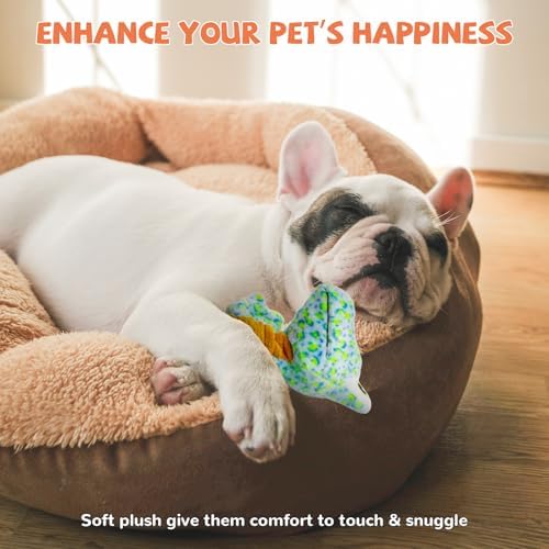 Crinkle Dog Toys Squeaky Plush No Stuffing Cute Puppy Stuffless Tough Rop Pull Toy, Fun Dog Stuffed Animals Durable Chew Set for Small Medium Large Pup (Large, Lizard)